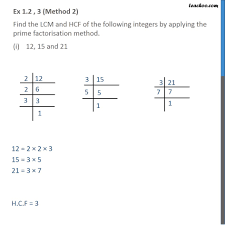 Ex 1 2 3 Find Lcm Hcf Using Prime Factorisation I 12 15 21