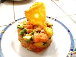 Recette De Tartare Saumon Avocat Mangue Et Tuile Au Parmesan Rezept Kochen
