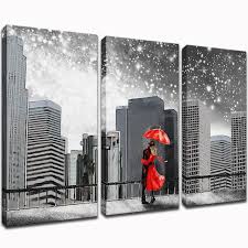 Black And White Art With Red Accents Klvos Abstract 3 Piece Wall Art Black And White Couples With Red Umbrella Under New York Starry Red Wall Art Red Wall Art Living Room Black And White Wall Art