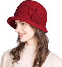 Comhats Womens Vintage Wool Felt Cloche Bucket Hat Winter Packable 1920s  Fedora Bowler Church Derby Party Medium Red at Amazon Women's Clothing store