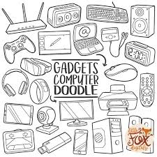 Gadgets Doodle Vector Icons Computer Technology Tools Etsy Line Art Design Doodle Icon Doodles