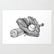 Baseball Bat Drawing Black And White Buy Baseball Gear Art Print By Dianadia Worldwide Shipping Available At Society6 Com Just One Of Millions Of High Quality Pr Baseball Art Gear Art Art Prints