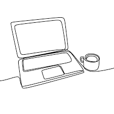Laptop Y Cafe Con Un Vector De Una Sola Linea De Arte Dibujo Minimalista Lineart Aisladas Sobre Fondo Blanco Line Art Drawings Laptop Drawing Simple Line Drawings