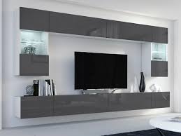 Moderne design tv wohnwand mit regal und tv paneel : Kaufexpert Wohnwand Fox Grau Hochglanz Weiss Mediawand Medienwand Design Modern Led Beleuchtung Mdf Hochglanz Hangewand Hangeschrank Fox Tv Wand