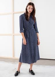 Belted Micro Floral Midi Dress Floral Navy Printed Dresses Other Stories Belted Midi Dress Floral Midi Dress Midi Length Dress