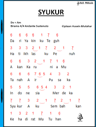 Kemampuan ini sangat berguna dan sangat bisa dirasakan manfaatnya apalagi ketika sudah lancar tentu saja simbol dari jenis not ini adalah angka karena itulah disebut sebagai not angka. Not Angka Lagu Syukur Ciptaan H Mutahar