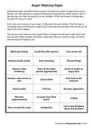 Anger Warning Signs Worksheet Therapist Aid Adolescent Therapy Anger Management Worksheets Anger Management Activities