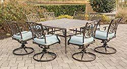 Hanover Trad9pcswsq8 Blu 9 Piece Traditions Square Dining Set 8 Swivel Chairs Large 60 X 60 Table Outdoor Furniture Blue Patio Furniture Covers Outdoor Furniture Patio Dining Set