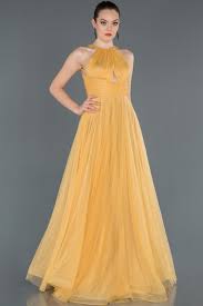 Sari Uzun Kolsuz Prenses Abiye Elbise Abu1160 Moda Stilleri Elbise The Dress