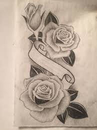 Rose Design With Banner In Center Of Roses Realistic Rose Tattoo Floral Tattoo Design Flower Drawing