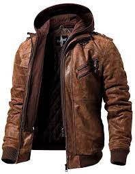 Flavor Men Brown Leather Motorcycle Jacket Removable Hood X Small Us Standard Brow Brown Leather Motorcycle Jacket Best Leather Jackets Real Leather Jacket