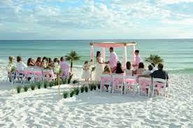 Pink And White Wedding Arbor St Andrew S State Park Panama City Beach Florida Destination Be Sunset Beach Weddings Beach Destination Wedding Beach Ceremony