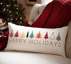 Happy Holidays Embroidered Lumbar Pillow Cover Holiday Pillows Christmas Cushions Christmas Pillow