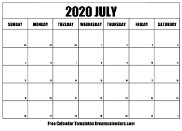 Free Printable July 2020 Calendar In 2020 Calendar Template Calendar Printables July Calendar