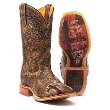 Men S Tin Haul John 3 16 Boots With Bible Verse Sole Handcrafted Yeehawcowboy
