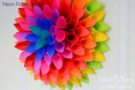 Neon Paper Dahlia Im Topsy Turvy Paper Dahlia Paper Flowers Paper Crafts