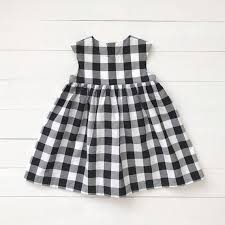Black And White Buffalo Plaid Spring Dress Bodice Is Fully Lined With Wooden Button At The Back Ma With Images Girls Spring Dresses Girls White Dress Buffalo Plaid Dress