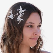 White Metal Butterfly Hair Pins: Beaded Pearl Boho Wedding Set