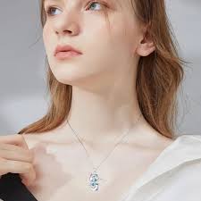 925 Sterling Silver Necklace with Dolphin Twin Blue Ocean Zirconia  rhinestone Crystal Charm, Jewelry Gifts for Women, Mom and Best Friend,  Anniversary, Birthday, Valentines and Holiday Gift