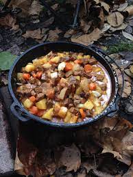Beef Stew Cooked Over An Open Fire In Our Dutch Oven Cooking Fire Cooking Fire Food