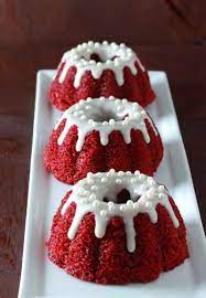 These mini bundt cake recipes will truly rock your world! Mini Red Velvet Bundt Cakes With Cream Cheese Glaze Overtime Cook Recipe Mini Bundt Cakes Desserts Red Velvet Bundt Cake