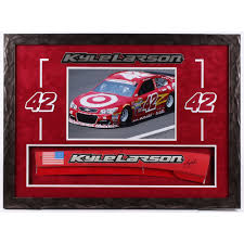 Where can i get nascar info/pics/stats,etc.? Kyle Larson Signed Nascar 22x30 Custom Framed Race Used Name Plate Sheet Metal Display Pa Coa Pristine Auction