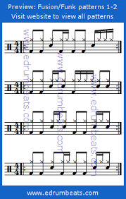 Drum Lesson 1 2 Contains 24 Beginner Funk Fusion Drum Beats This Lesson Has 24 Free Midi Drum Loops Mp3 Audio Samples Drums Beats Drum Lessons Drum Patterns