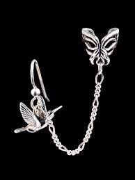 Hummingbird And Fuchsia Flower Ear Cuff Bajoran Silver Ear Cuff Earings Silver Ear Cuff Cuff Earrings