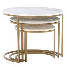 Round nesting coffee tables set of 2, wooden desktop with marble texture end tables for living room, coffee table, home furnishing. Gower Gold Marble Nest Of Tables Barker Stonehouse