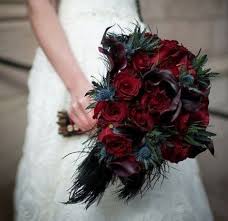 60 Halloween Wedding Bouquets To Get Inspired With Images Red Bouquet Wedding Black Bouquet Gothic Wedding