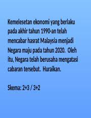 · mengadakan penggalangan dana dari seluruh kesenjangan ekonomi juga salah satu permasalahan ancaman yang harus diatasi oleh setiap negara. Kemelesetan Ekonomix Kemelesetan Ekonomi Yang Berlaku Pada Akhir Tahun 1990 An Telah Mencabar Hasrat Malaysia Menjadi Negara Maju Pada Tahun 2020 Course Hero
