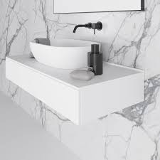Polished limestone countertops set modern bathroom vanities aglow. Wall Mounted Modern Slimline Countertop Shelf Luxurious Designs
