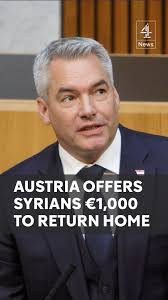 The Austrian government will offer a €1,000 (£833) 'bonus' to Syrians if  they return to their homeland following the fall of Bashar al-Assad's  regime. It has also suspended asylum applications from ...