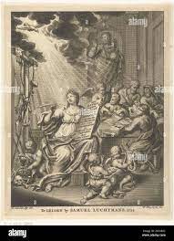 Allegory with female personification and four evangelists; Title page for:  Dirk Smout, the life of the Savior Jesus Christ, according to the harmony  of four H. evangelists, Leiden 1723; The life of