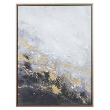 Litton Lane Rectangular Dark Grey And Gold Foil Abstract Corner Wall Art With Gold Wood Frame 30 X 40 87799 The Home Depot Abstract Abstract Canvas Wall Art Painting Frames