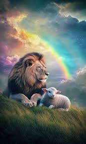 El León Y El Cordero Juntos La Cristiandad Jesús Simbolizan El Concepto De  La Biblia Y La Religión Imagen de archivo