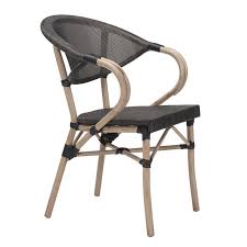 Marais French Country Faux Bamboo Black Mesh Outdoor Bistro Arm Chair In 2020 Bistro Chairs Outdoor Brown Dining Chairs Outdoor Dining Chairs