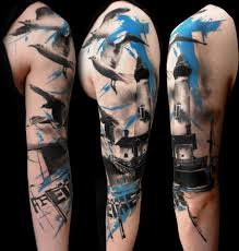 Black And Grey Tattoo Sleeve With Color Tattoo By Buena Vista Tattoo Post 6216 Trash Polka Tattoo Designs Trash Polka Tattoo Trash Polka