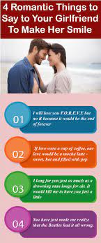 A sweet phrase that shows how much you love to see her happy. 7 Romantic Things To Say To Your Girlfriend To Make Her Smile Romantic Quotes Romantic Things Make Her Smile
