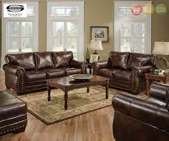 High qualtity nailhead sloped arm sofa for living room corner sofa set. Encore Vintage Traditional Brown Leather Sofa Set W Bombe Arms