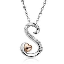 Diamond S Initial Pendant In Sterling Silver 14k Rose Gold In 2021 Gold Initial Pendant Heart Pendant Gold Diamond Pendant