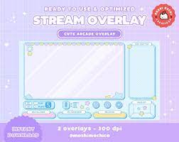 Cute Arcade Theme Twitch Stream Overlay Blue Version Etsy Overlays Twitch Streaming Setup Overlays Cute