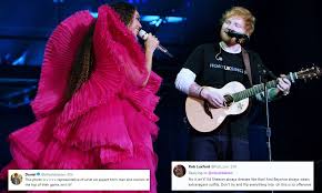 ed sheerans casual appearance next to beyonce sparks row on