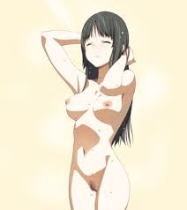 a1 (initial-g), akiyama mio, k-on!, shower, absurdres, highres, 1girl,  bath, black hair, breasts, closed eyes, female focus, female pubic hair,  long hair, navel, nipples, nude, pubic hair, solo, standing, water, wet -