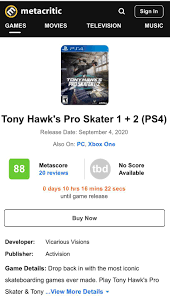 The birdman himself, the face of skateboarding and the pro skater series, is still doing a lot of stuff. Tony Hawk S Pro Skater 1 2 Launches With An 88 On Metacritic Image Ps4