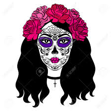 Dos de femme tatoué d'une tête traditionnelle mexicaine. Fille Avec Crane De Sucre Maquillage Calavera Catrina Journee Mexicaine De La Mort Ou De Halloween Dia De Los Muertos Clip Art Libres De Droits Vecteurs Et Illustration Image 63419678