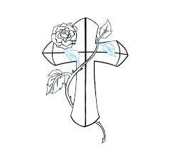 Easter cross black and white. How To Draw A Cross With A Rose Easy Drawing Guides