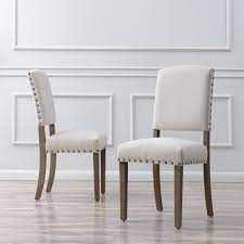 Belleze Set Of 2 Modern Chair Dining Seat Parsons Nailhead Home Accent High Backrest Wooden Leg Beige Walmart Com Dining Chair Upholstery Upholstered Dining Chairs Solid Wood Dining Chairs