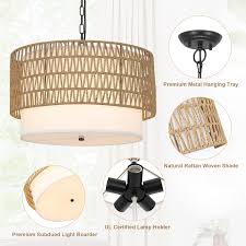 Farmhouse Chandeliers For Dining Room,5 Light Rattan Boho Chandelier L