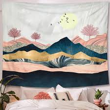 Opt for a vertical tapestry to ensure there's plenty of material to hang from the ceiling. Mercer41 Sunset Mountain And Forrest Polyester Tapestry With Hanging Accessories Included Reviews Wayfair Ca